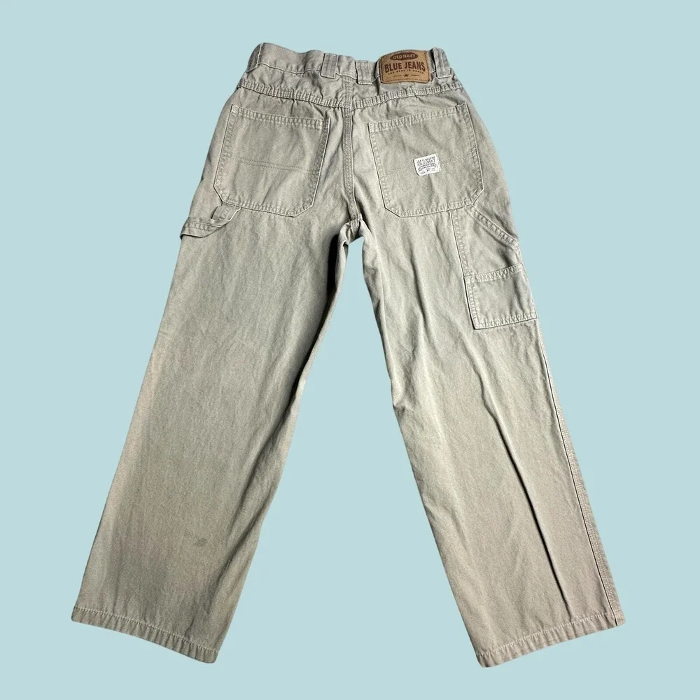 Old Navy Carpenter Pants Boys 10 Khaki Utility Cotton Canvas Straight Leg